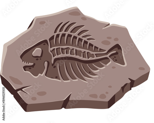 Ancient Fish Skeleton Imprint on Stone Illustration