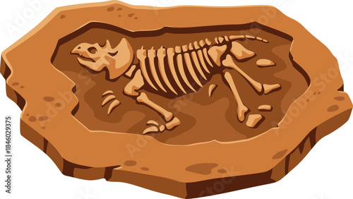 Ancient Dinosaur Skeleton Fossil Illustration