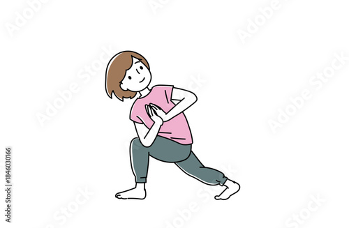 胸の前で手を合わせてヨガのポーズをする女性のイラスト