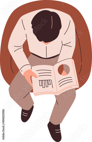 Business Person Reading Report Top View Illustration