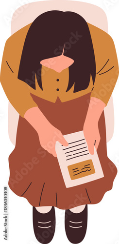 Woman Holding Paper from Above Illustration