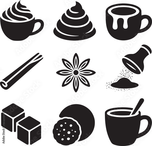 Collection of delicious hot drink additives black silhouettes perfect for fall season