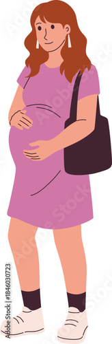 Pregnant Woman Holding Belly Illustration