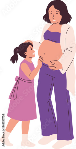 Pregnant Mother and Daughter Illustration