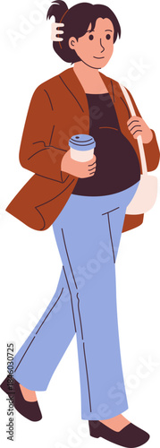 Pregnant Woman Walking with Coffee Illustration