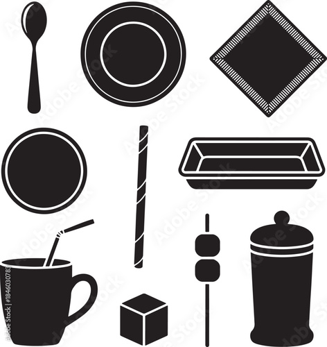 Collection of tableware and drinkware for dining eating cooking and serving vector
