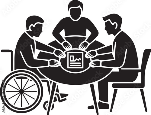 People playing board games sitting in wheelchair leisure activity silhouettes vector