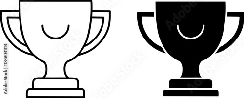 Smiling trophy cup line and solid icon. Achievement symbol outline and filled