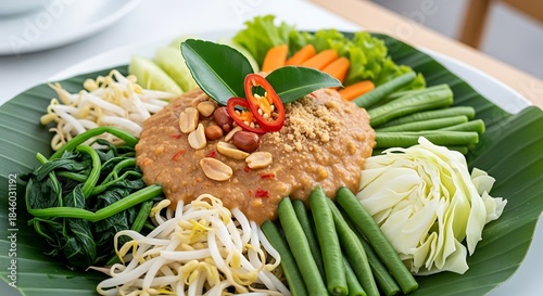 Gado-Gado - Indonesian Salad with Peanut Sauce and Fresh Vegetables.