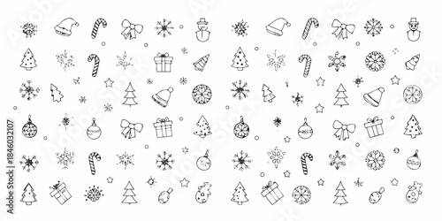 A collection of hand drawn christmas themed doodles and festive elements