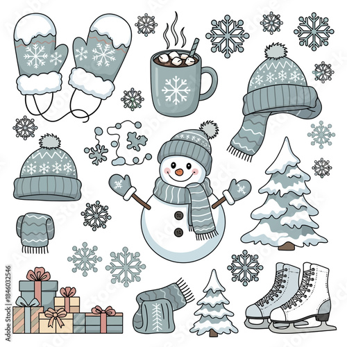 set of christmas elements