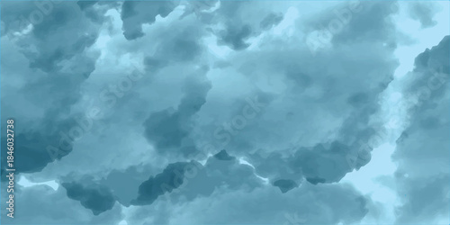 A beautiful bright blue summer sky filled with fluffy white cumulus clouds and sunny light creates a peaceful nature cloudscape on a clear day