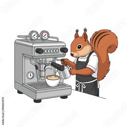 Skilled Squirrel Barista Making Latte Art Coffee Vector