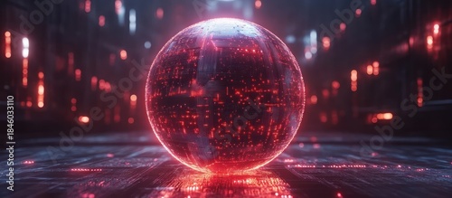 Glowing sphere, futuristic city backdrop, digital art, sci-fi concept