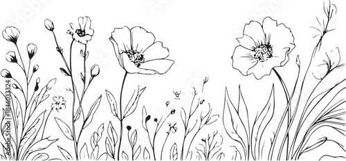 Seamless minimal Hand drawn botanical flowers and leaf vector in Spring and summer collection. Flower doodle background vector. 