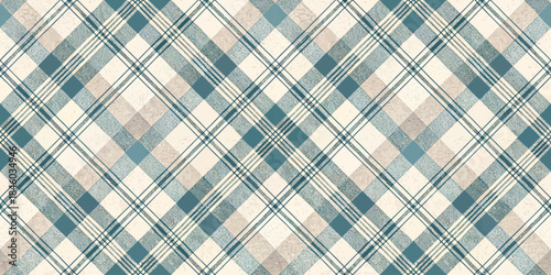 Classic blue and beige plaid pattern with a vintage touch, perfect for textiles and backgrounds.