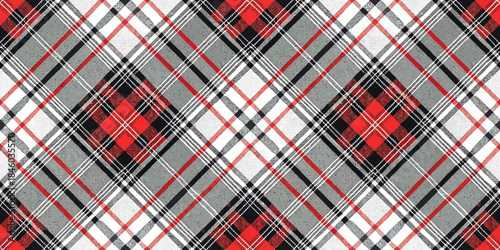 Classic red and black plaid pattern featuring intersecting lines and geometric shapes.