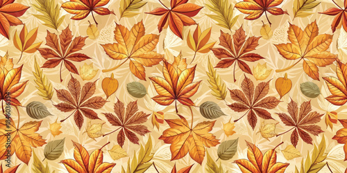 Colorful autumn leaves pattern showcasing vibrant yellows, oranges, and greens.