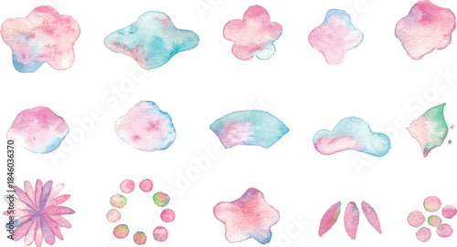 水彩画。水彩タッチの年賀状素材。和風の桜と椿の水彩ベクターフレーム。花の水彩年賀状テンプレート。Watercolor painting. Watercolor New Year's card material. Japanese-style cherry blossom and camellia watercolor vector frame. Floral watercolor New Year