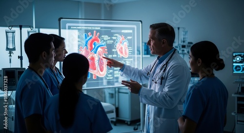 Medical Team Analyzing Heart Scan in Modern Hospital.