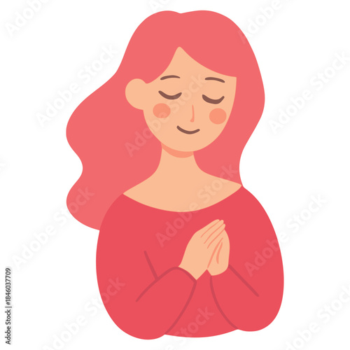 cute girl praying positive vibes optimist flat color vector illustration template design