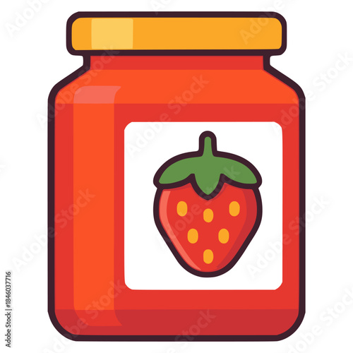 strawberry jam in a jar food snack flat color vector illustration template design
