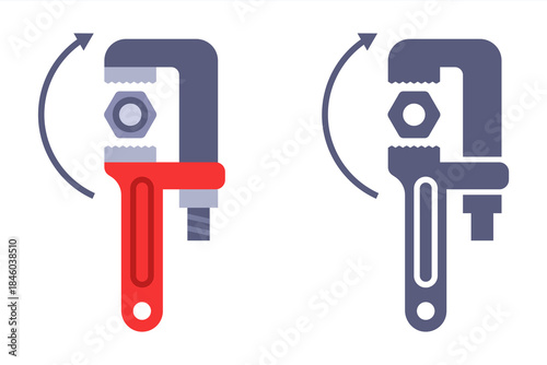 Tighten a nut with a plumber wrench. Flat illustration.