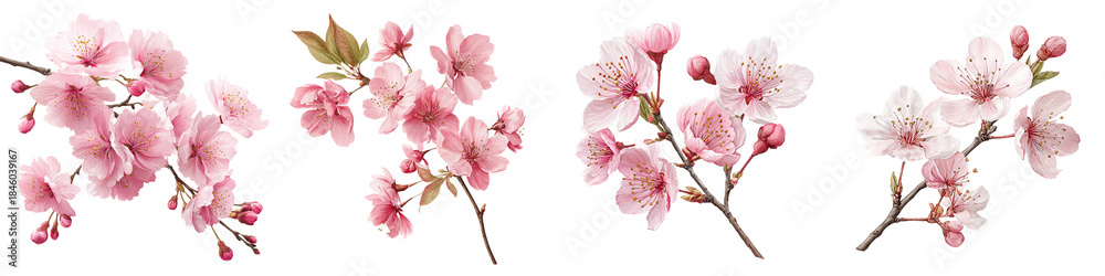 Fototapeta premium Collection of Cherry Blossoms on White Background