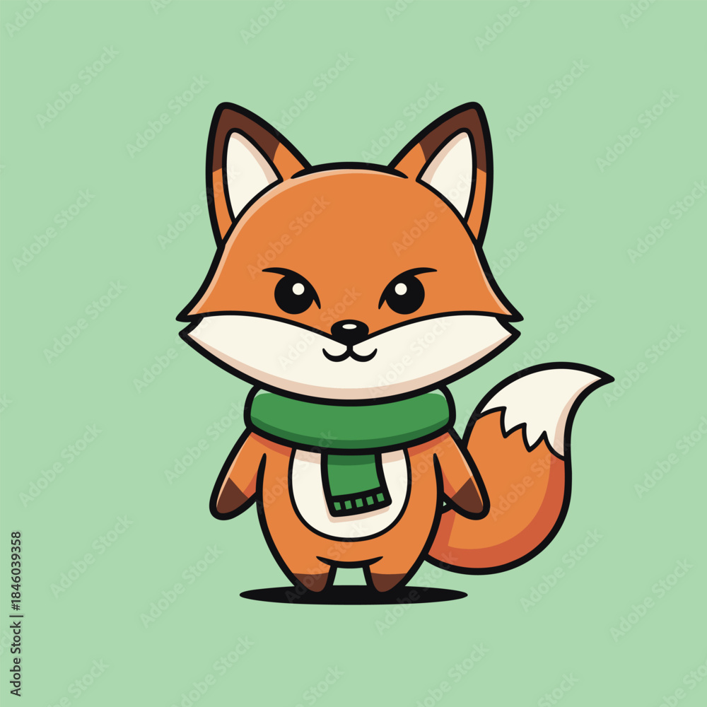 Obraz premium Cute Cartoon Fox with Scarf - A Charming Animal Illustration.