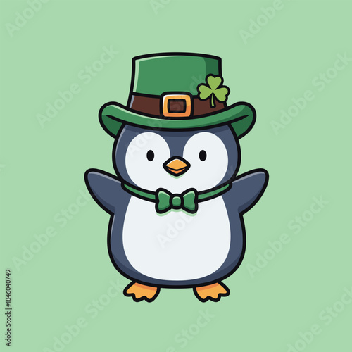 St. Patricks Day Penguin Cartoon Character with Leprechaun Hat.