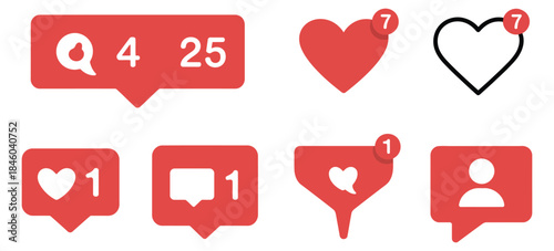 Social Media Interaction Icons, a professional vector set featuring like buttons, comment symbols, follower alerts, and notification graphics for social media platforms