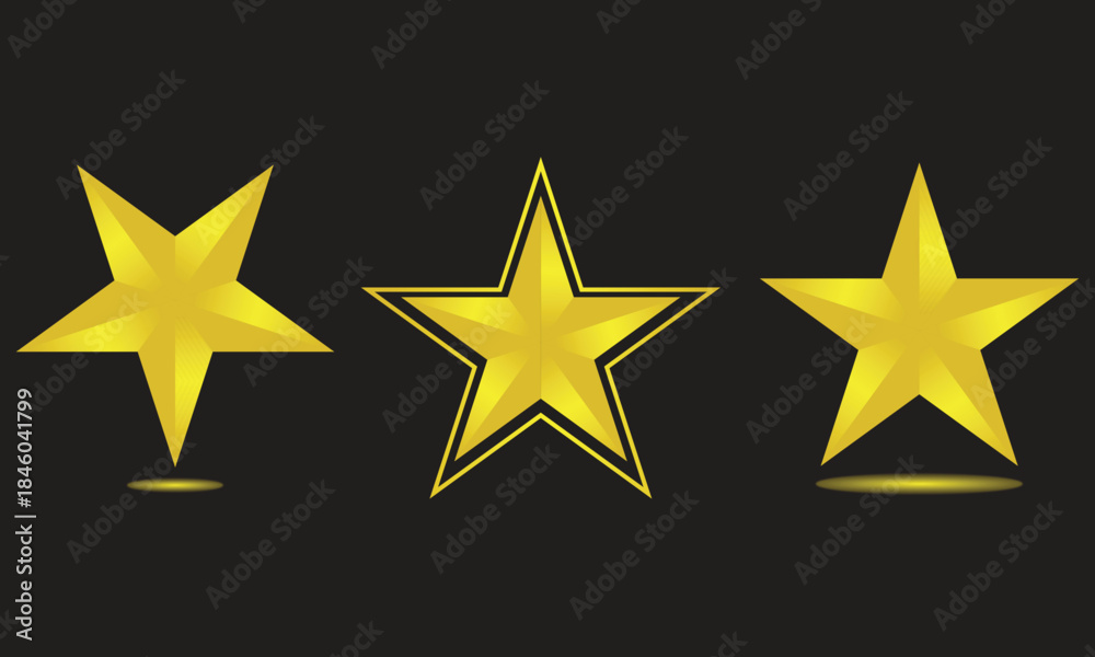 Fototapeta premium PrintThree golden stars with realistic shading and subtle reflections on a dark background.
