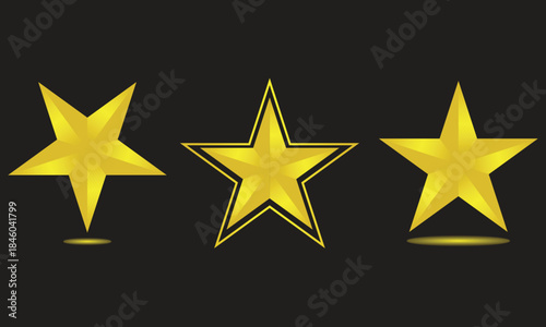 PrintThree golden stars with realistic shading and subtle reflections on a dark background.