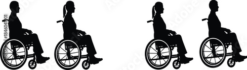 Wheelchair user silhouette vector, inclusive design, accessibility icon, disabled person, mobility aid, healthcare symbol, black figure, seated pose, diversity