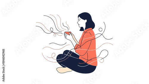 Woman sitting with a cup of tea, concept image showing rest and relaxation