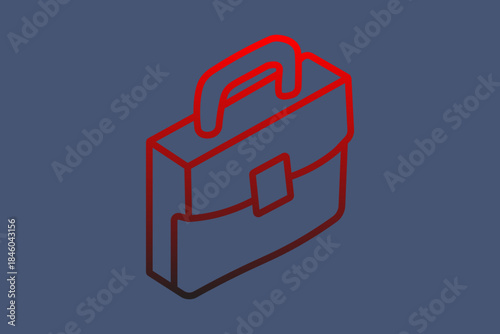 This is a digital illustration featuring an isometric outline icon of a briefcase or satchel.