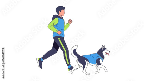 Man jogging with his dog illustration against white background for active lifestyle