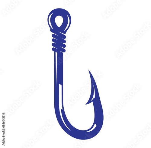 Blue fishing hook illustration isolated on a white background for recreational angling