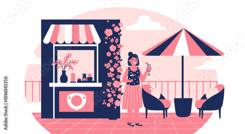 Woman Buying Ice Cream from Street Vendor.