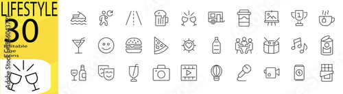 Lifestyle icon set. Editable stroke.