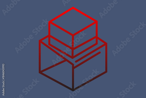 This is a digital illustration featuring an isometric outline icon of stacked boxes or packages.