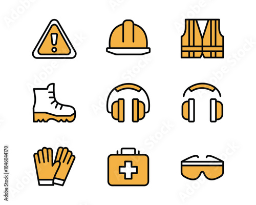 Construction safety icons set
