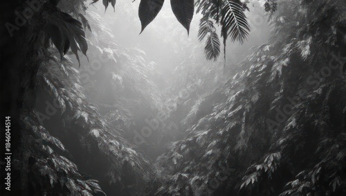 Ethereal Canopy - A Monochrome Glimpse into a Dense Forest.