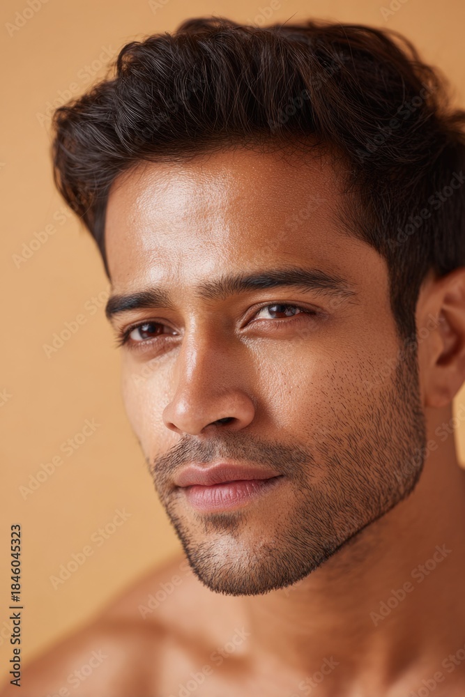 Obraz premium Close Up Portrait of Man with Glowing Skin in Premium Skincare Concept 