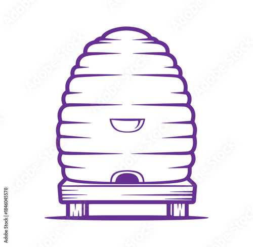 Simple vector illustration of a purple beehive depicting honey production and beekeeping