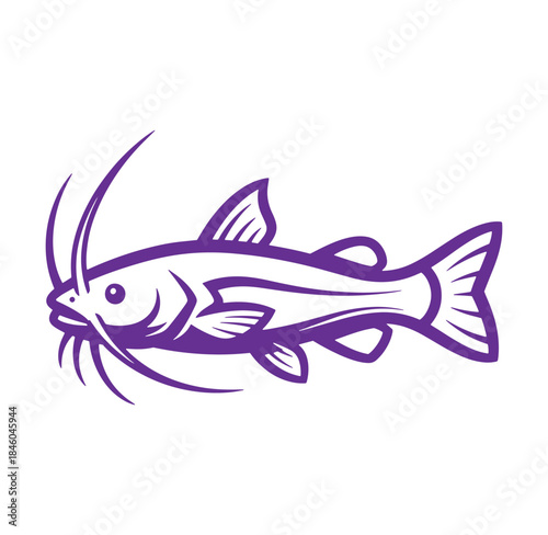 Stylized purple catfish illustration ideal for logo design and branding purposes isolated
