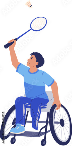 Disabled Athlete Playing Badminton in Wheelchair Illustration