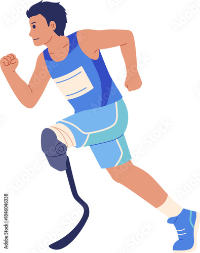 Running Disabled Male Athlete With Prosthesis Illustration