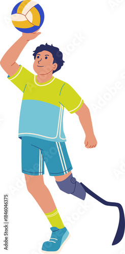 Disabled Male Athlete Playing Volleyball Sport Illustration