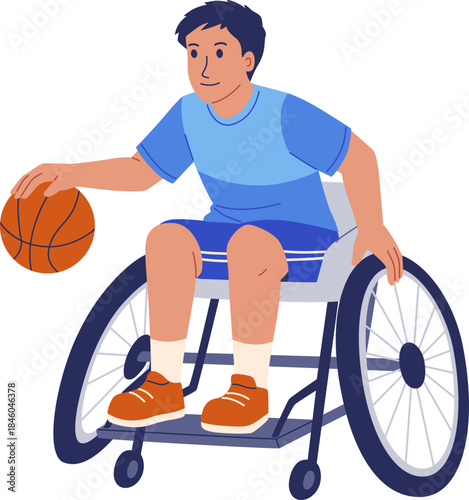 Young Disabled Athlete Playing Basketball Illustration